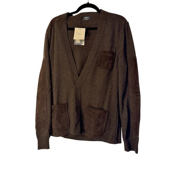 Ports 1961 NWT Brown Wool-Cashmere Blend Cardigan with Suede - Picture 1 of 4